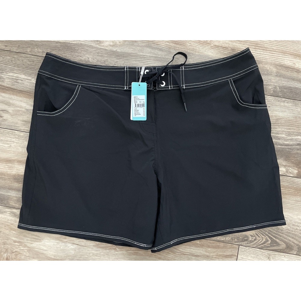 Seafolly Barracuda Swim Board Shorts Womens 2XL Black Contrast Stitch
